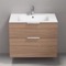 Wall Mounted Bathroom Vanity, Modern, Walnut, 32 Inch, Chrome Handles